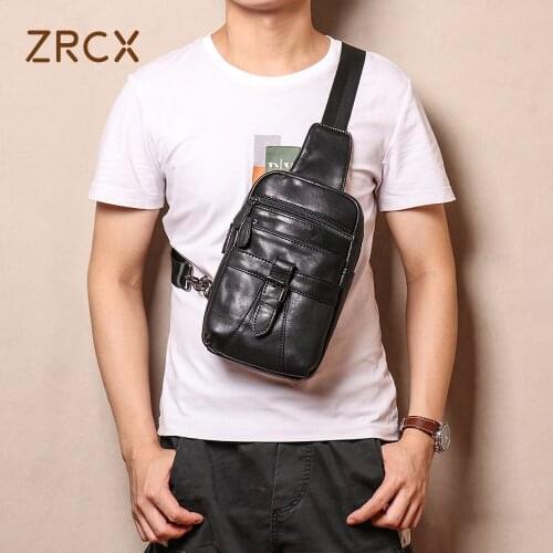 ZRCX Genuine Leather Mens Chest Bag Messenger Bag Shoulder Bag Casual First Layer Cowhide Waist Bag Trendy Mens Bag