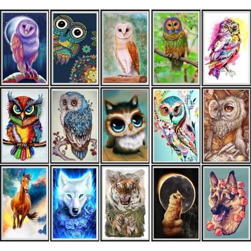 5D full circle diamond owl cat tiger picture diamond embroidery animal cross stitch mosaic rhinestone craft kit home decoration