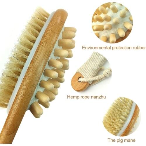 Natural Bristle Bath Brush Set Exfoliating Lipid Massage Health Care Dry Brush SPA Body Massage Wooden Shower Brush D40