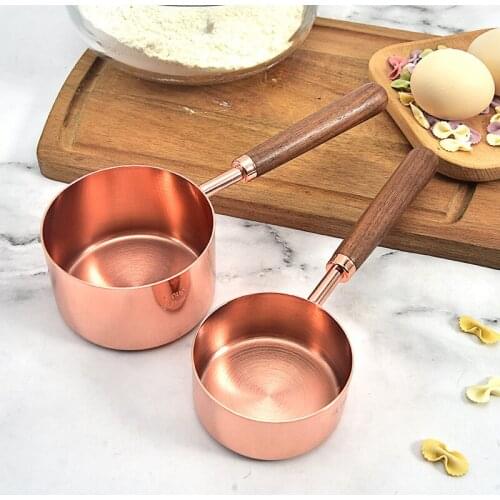 Mixing Wine Engraving Measuring Spoon Set Walnut Handle Copper Plated Spoon Measuring Cup Kitchen Baking Tool Wholesale Sales