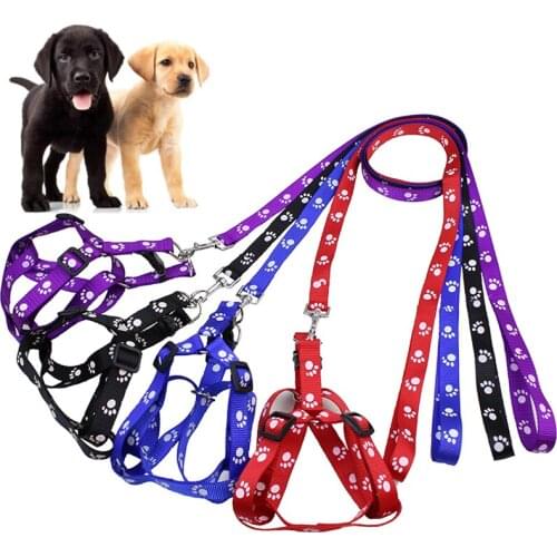 New 1 Set Pet Dog Harness Adjustable Paw Print Pet Leashes Puppy Collar for Small Dogs Cat Harness Accessories Outdoor Walk