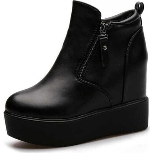 Autumn and winter increased single boots plus velvet womens boots comfortable wedges fashion simple upper womens casual shoes