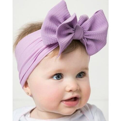Solid Big Bow Topknot Headband for Baby Girls Elastic Nylon Hair Bands Handmade Newborn Fashion Turban Headwraps Accessories