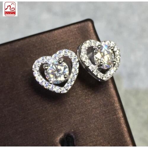 Baceda 1 carat heart-shape stud earring Moissanites-Earrings Variety Optional With Gift Box Packaging With Certificate