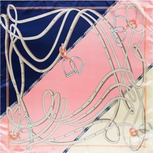 POBING 90*90CM Silk Scarf Luxury Brand Chain Belt Bandana Women Silk Foulard Handkerchief Office Lady Neckerchief 2018 New Hijab