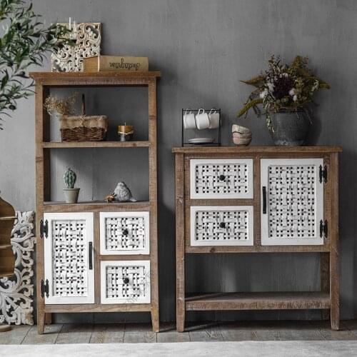 Solid Wood Living Room Carved Storage Cabinet American Retro Bedroom Porch Furniture Drawer