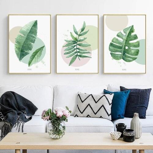 Nordic Canvas Painting Wall Art Prints and Posters Plant Green Leaf Flower Minimalist Pictures Modern For Living Room Decor