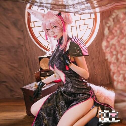 Tamamo No Mae FGO Cosplay Fate/Grand Order Secretary Tamamo No Mae Cheongsam Cosplay Costume Custom Made with Tail Ears Fan Glas