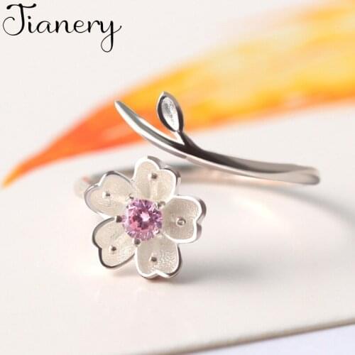 JIANERY Vintage Finger Jewelry Silver Color Pink Flowers Rings For Women Men Boho Bohemian Style Wedding Rings