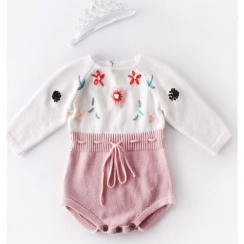 Knitted Baby Romper Autumn Winter Cardigan Newborn Jumpsuits Bow Knot Baby Girl Romper Bell Sleeve Cotton Baby Sweater Romper