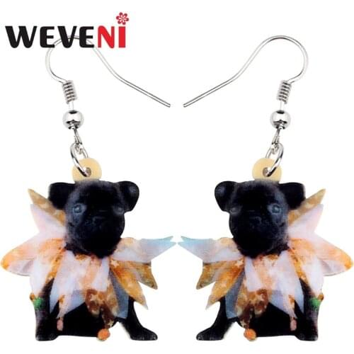 WEVENI Acrylic Halloween French Bulldog Pug Dog Earrings Drop Dangle Costumes Cute Animal Jewelry For Women Girs Party Gift 2018