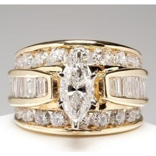 High quality Luxury Big Ring Gold Filled AAA Zircon cz Party Wedding Band Rings set For Women Finger Jewelry