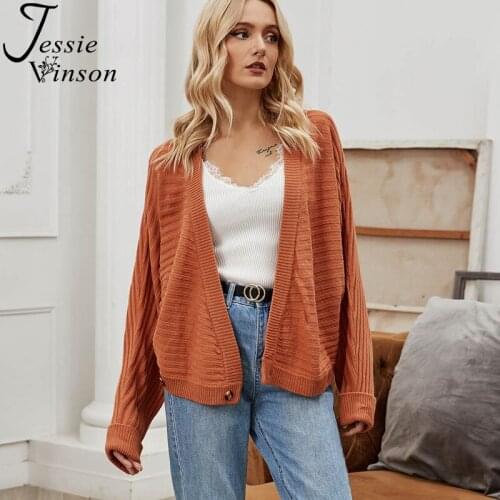 Jessie Vinson Knitted Cardigan Sweater Women Casual Loose V-neck Sweater Coat Outwear Autumn Winter Sweater Knitwear Jumper