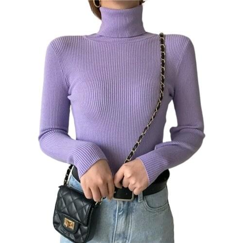 2021 Winter New Turtleneck Solid Knitted Women Sweaters and Pullovers Solid Slim Elastic All Match Female Pulls Outwear Tops