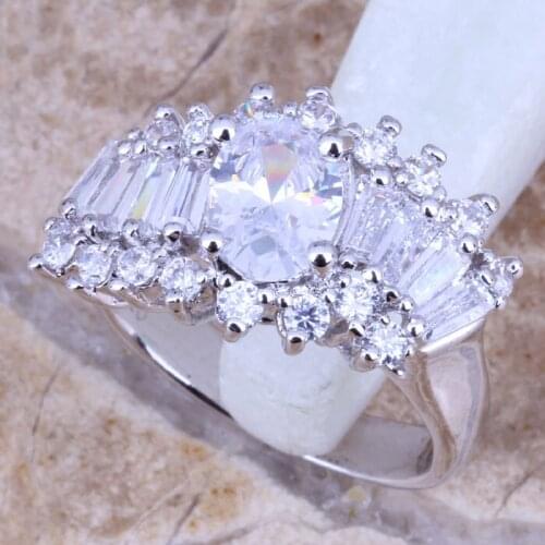 Fancy White CZ Silver Plated Womens Jewelry Ring Size 8 / 9 R0423