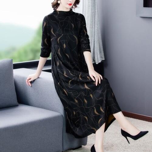 Winter New Loose Casual Black Print Warm Maxi Dress Autumn 4XL Plus Size Vintage Midi Dress Women Elegant Bodycon Party Vestidos