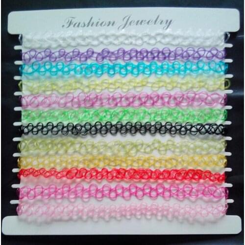 12pcs /lot 2017 Hot Sell Mixed colors Vintage hippy stretch tattoo choker necklace elastic chocker black