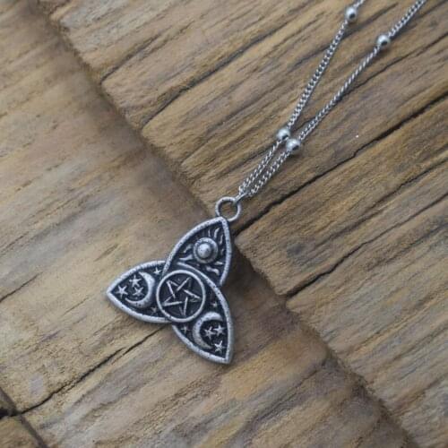 12pcs Triple Moon And Sun Goddess Wicca Pentagram Magic Amulet Necklace Witchcraft Pagan Jewelry