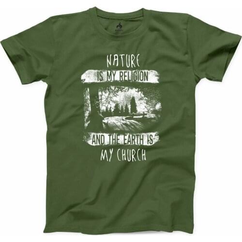 2019 New Summer Men Nature is My Religion T Shirt Funny Camper Happy Camping Hiker Novelty Tee S-3XL Casual Tee Shirt