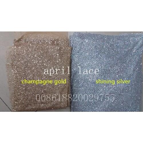 Aa131 champagne/silver mesh dobby hand print glued glitter fabric for lady sawing/wedding dress/veil,send by dhl