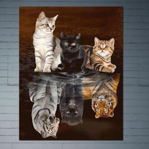 Reflection Cat DIY 5D Full Drill Diamond Painting Embroidery Cross Stitch Kit Rhinestone Home Decor Craft T3LE