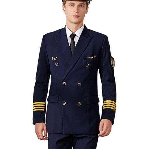 Aviation Workwear Flight Clothing Captain Blue Uniform Pilot Airline Professional Business Suits Jacket + Pants For Gentlemen