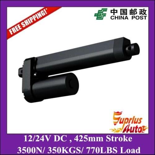 Free Shipping 17inch/ 425mm stroke 3500N/350KGS heavy load Max 8mm/s speed 12/24V DC black linear actuator