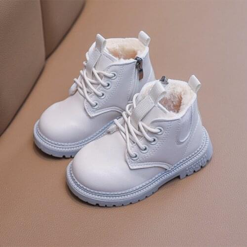 CAPSELLA KIDS Martin Boots Autumn Winter Childrens Leather Boots with Fur Plush Children Casual Shoes Sneakers Size 21-30