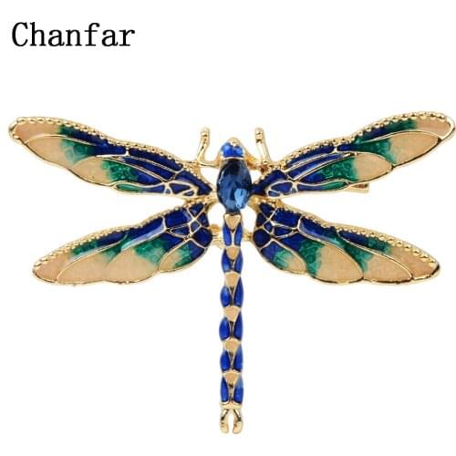 Chanfar Fashion Design Enamel Crystal Rhinestone Dragonfly Brooches For Women Dress Scarf Brooch Pins Jewelry Accessories Gift