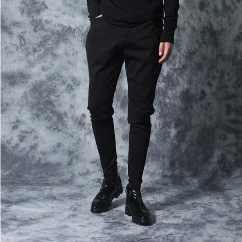 Autumn personality patchwork slim casual pants men elastic skinny pants mens harem pants fashion novelty black pantalon homme