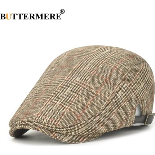 BUTTERMERE Male Beret Flat Cap Men Plaid Cotton High Quality British Style Vintage Adjustable Brand Ivy Hats