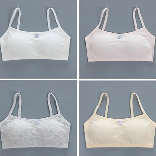 Puberty Young Girl Spaghetti Strap Training Bra Cartoon Rabbit Label Ribbed Bralette Underwear Wirefree Crop Top Vest