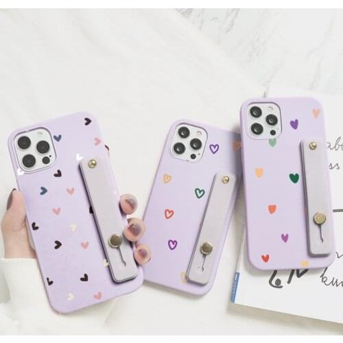 Phone Holder Wrist Strap Case For Xiaomi Mi 11 10T Redmi Note 10 9 8 8T S 7 5 6 Pro Lite Poco F3 M3 X3 NFC Love Heart Cases Capa