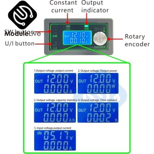 DC 50V 5A Digital Step-down Adjustable Constant Voltage Current LCD Display Buck Converter Power Supply Module Volt-ampere Meter
