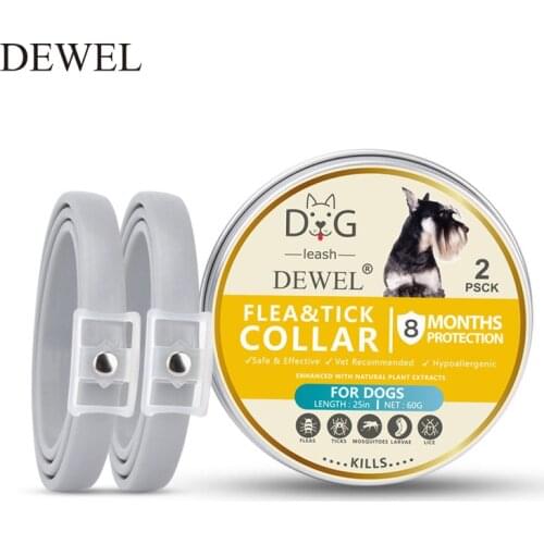 Dewel 2 PCS Cat & Dog Collar Anti Flea Mosquitoes Ticks Insect 8 Months Protection Waterproof Herbal Pet Collar