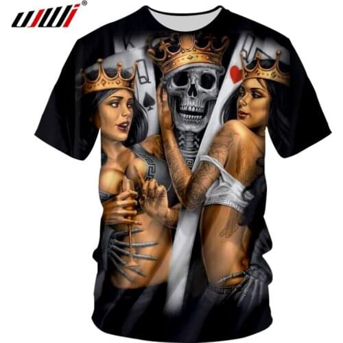 UJWI Tshirt Male Fashion O-neck 3D Tee Shirt Printed Crown beauty skull Hip Hop 5XL 6XL Tops Men Summer Tee Shirt Wholesale