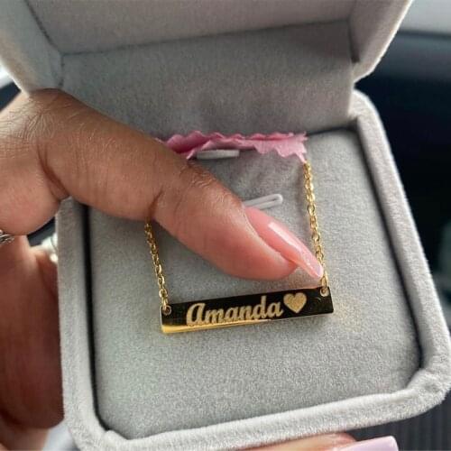 Nameplate Jewelry BFF Gold Filled 30*5mm Bar Personalized Name Necklace Custom Initial Roman Numeral Choker Necklace Women Gift