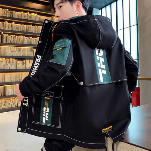 Spring and autumn coat mens Korean fashion work jacket youth hooded loose mens casual spring wear