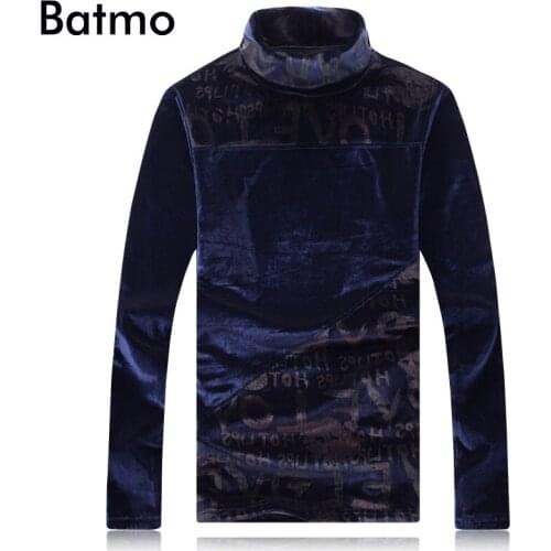 BATMO 2018 new arrival winter high quality velour printed thrtleneck thicked t-shirts men,mens t-shirt plus-size 6303