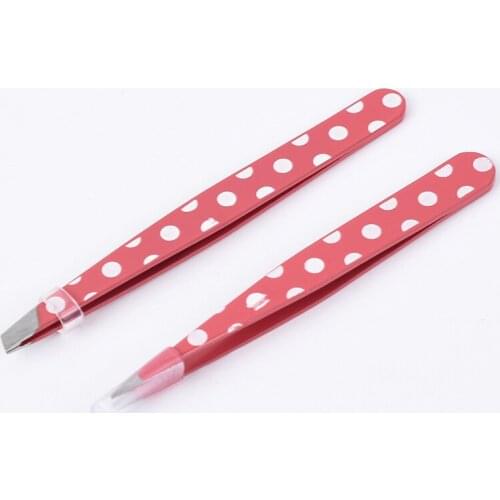 Diamond Painting Tools, Metal Pointed and Flat Angled Tweezers Set Pink & White Polka Dots