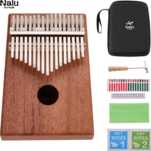 Nalu NK-M1 17 Key Kalimba Mbira Thumb Piano Solid Wood Finger Piano with Carry Bag Musical Scale Stickers Tuning Hammer Wiping