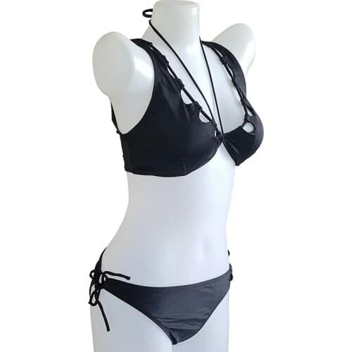 New Multi-wears Hollow Out Bikini Female Black Swimsuit Adjustable-ties Swimming Suit Women Bandage Swimwear Bikini Set 03