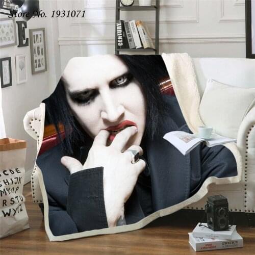 NEW Marilyn Manson 3D Printed Fleece Blanket for Beds Thick Quilt Fashion Bedspread Sherpa Throw Blanket Adults Kids 15