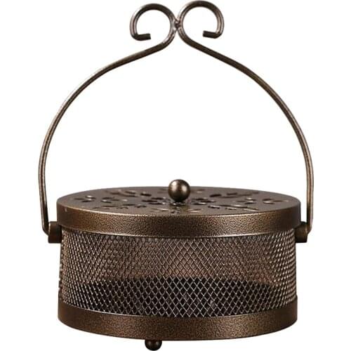 New Mosquito Coil Holder,Mosquito Coils Box,Retro Portable Fireproof Mosquito Sandalwood Incense Coil Burner with Lid,1 Pcs