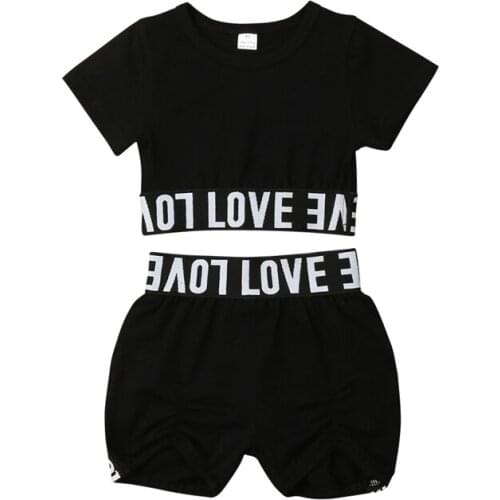 Pudcoco US Stock New Fashion Toddler Girl Kid Child Black Crop Top Short Sleeve T shirt Short Pants Clothes Sunsuit Outfit