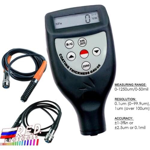 Handheld Digital Paint Coating Thickness Meter Gauge 0-1250um/0-50mil Range with Ferrous F & Non Ferrous NF Seperate Probes