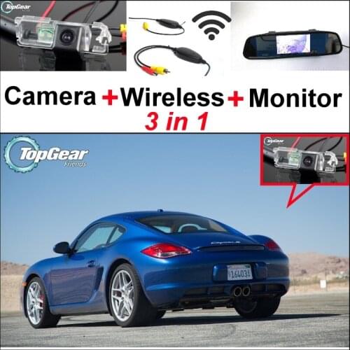 3 in1 Special Rear View Camera + Wireless Receiver + Mirror Monitor Easy DIY Back Up Parking System For Porsche Cayman GTS