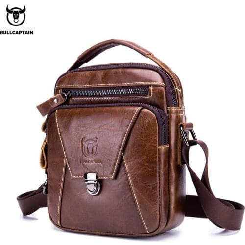 BULLCAPTAIN Mens first layer cowhide one-shoulder messenger bag retro cowhide bag multifunctional medium and small bag