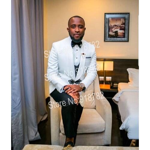Wedding Suits For Men 2018 Designer White Coat Black Pant Vest Chinese Knot Button 3 Pieces Slim Fit Suit Men Groom Suits