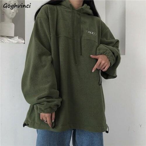 With Hat Hoodies Women Plus Velvet Thicker Fashion Loose Letter Simple Cool Girls Clothing Streetwear Korean Style All-match Ins